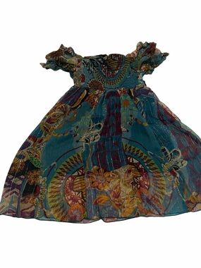 Raj 100% Silk Girls Dress Size 4–6 Years Boho Floral Smocked